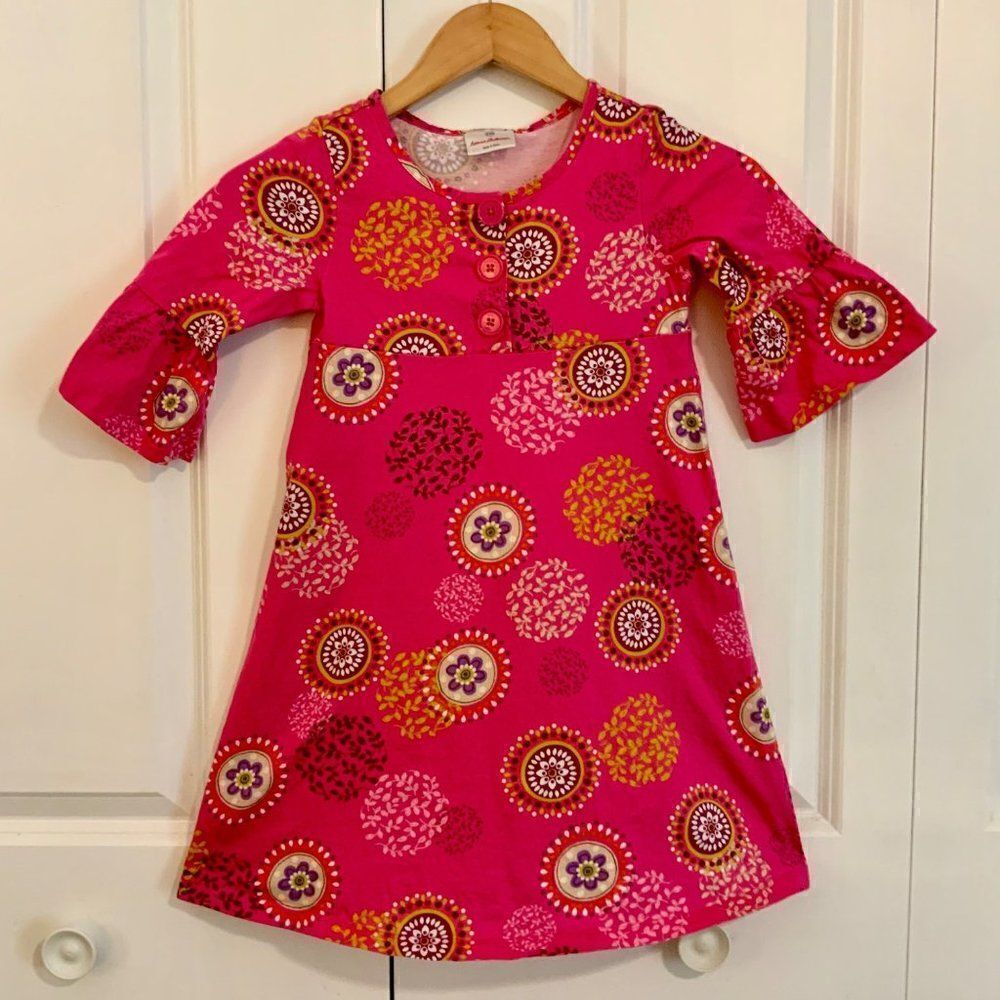 Hanna Andersson Girl’s Pink Medallion Print Bell Sleeve Cotton Dress Size 110 US
